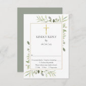 Taufe Christening Erste Heilige Kommunion Grüne RSVP Karte (Vorne/Hinten)