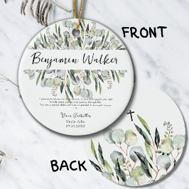 Taufe Christening Eukalyptus Blätter Godvater Keramik Ornament