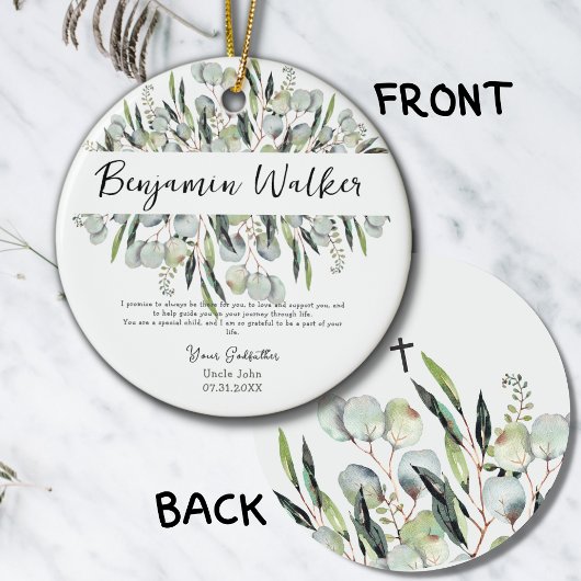 Taufe Christening Eukalyptus Blätter Godvater Keramik Ornament
