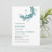 Taufe Christening Eukalyptus Grüne Minimalistisch Einladung (Stehend Vorderseite)