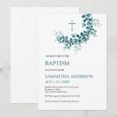 Taufe Christening Eukalyptus Grüne Minimalistisch Einladung (Vorne/Hinten)