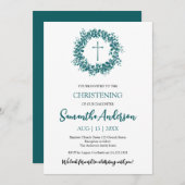 Taufe Christening Eukalyptus Grüne minimalistisch Einladung (Vorne/Hinten)