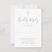 Taufe Christening First Heilige Kommunion Silver RSVP Karte (Vorderseite)