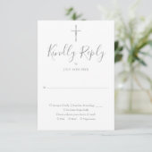 Taufe Christening First Heilige Kommunion Silver RSVP Karte (Stehend Vorderseite)