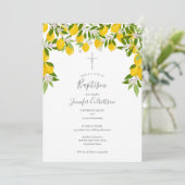Taufe Christening Floral Lemons Einladung (Stehend Vorderseite)