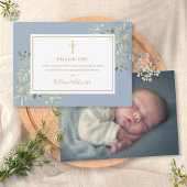 Taufe Christening Foliage Dusty Blue Foto Dankeskarte