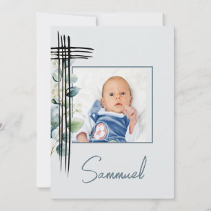 Taufe Christening Foto Male Modern Blue Einladung