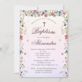 Taufe Christening Foto Pink Floral Girls Einladung