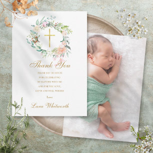 Taufe Christening Foto Rosen Floral Gold Dankeskarte