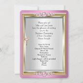 Taufe Christening Girls Cross Pink Pearl Einladung (Rückseite)