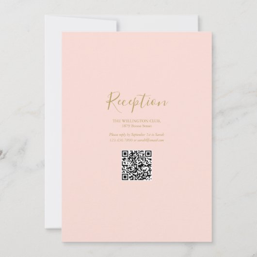 Taufe Christening Gold Cross Blush Pink QR Code Einladung (Rückseite)