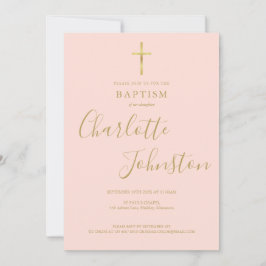 Taufe Christening Gold Cross Blush Pink QR Code Einladung