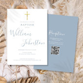 Taufe Christening Gold Cross Dusty Blue QR Code Einladung