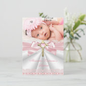 Taufe Christening Gold Cross Girls Pink Einladung (Stehend Vorderseite)