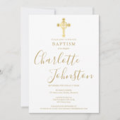Taufe Christening Gold Cross Signature Script Einladung (Vorderseite)