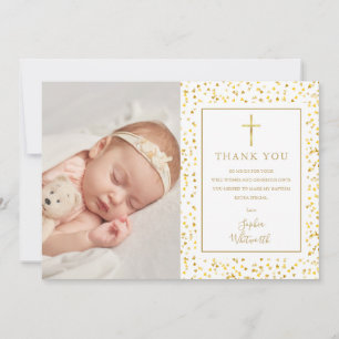 Taufe Christening Gold Herzen Konfetti Foto Dankeskarte