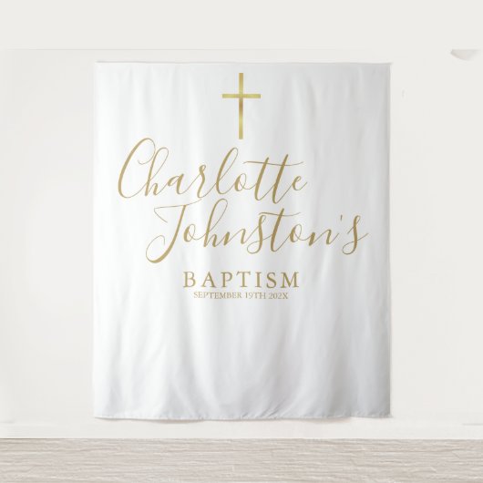 Taufe Christening Gold Script Foto Hintergrund Wandteppich (Vorderseite)