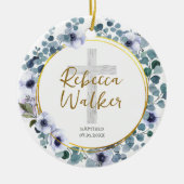 Taufe Christening Golden Blue Eukalyptus Blume Keramik Ornament (Vorne)