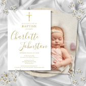 Taufe Christening Golden Signature Script Foto Einladung