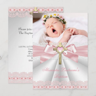 Taufe Christening Goldkreuz Mädchen Rosa 2 Einladung
