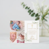 Taufe Christening Greenery 3 Foto Vielen Dank Postkarte (Stehend Vorderseite)