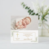 Taufe Christening Greenery Foto Dankeskarte (Stehend Vorderseite)