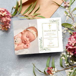 Taufe Christening Greenery Foto Dankeskarte