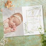 Taufe Christening Greenery Foto Vielen Dank Magnetkarte<br><div class="desc">Goldene Taufe Taufe Foto dank Magnetkarte. Personalisieren Sie mit Ihrem Foto und der Taufe,  taufen Sie Danksagungen in schicken goldenen Schriften auf diesem modernen eleganten Design. Entwickelt von Thisisnotme©</div>