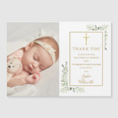 Taufe Christening Greenery Foto Vielen Dank Magnetkarte (Vorderseite)