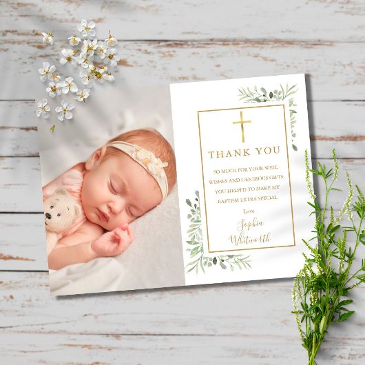 Taufe Christening Greenery Foto Vielen Dank Postkarte