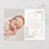 Taufe Christening Greenery Foto Vielen Dank Postkarte (Vorderseite)