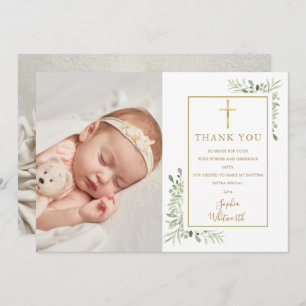 Taufe Christening Greenery Wasserfarbe 2 Foto Dankeskarte