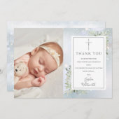 Taufe Christening Greenery Winter Foto Dankeskarte (Vorne/Hinten)