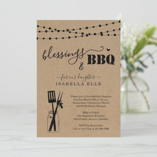 Taufe/Christening GRILLEN Party Einladung (Stehend Vorderseite)