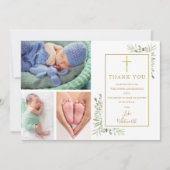 Taufe Christening Grüne 3 Foto Dankeskarte (Vorderseite)