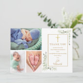 Taufe Christening Grüne 3 Foto Dankeskarte (Stehend Vorderseite)