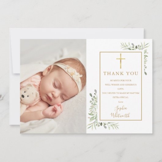 Taufe Christening Grüne Foto Collage Dankeskarte (Vorderseite)