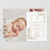 Taufe Christening Grüne Foto Collage Dankeskarte (Vorne/Hinten)