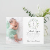 Taufe, Christening Laurel Foto Dankeskarte (Stehend Vorderseite)