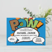 Taufe Christening Modern Fun Blue Comic Einladung (Stehend Vorderseite)