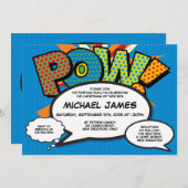 Taufe Christening Modern Fun Blue Comic Einladung (Vorne/Hinten)