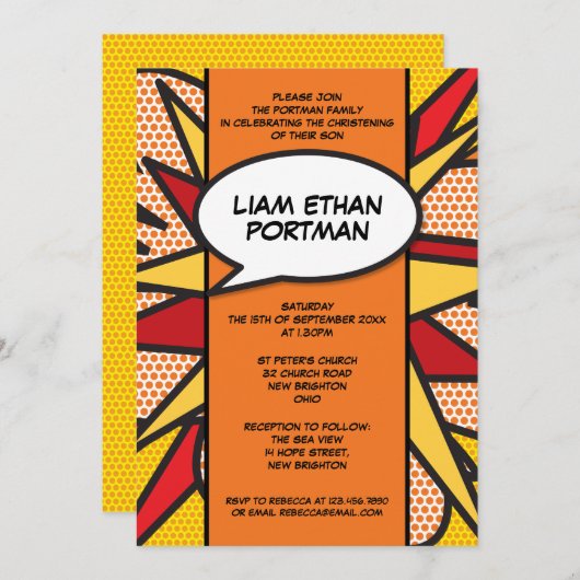 Taufe Christening Modern Fun Typografie Einladung (Vorne/Hinten)