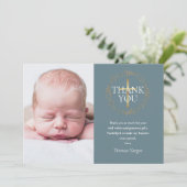 Taufe Christening Modern Gold Garland Foto Dankeskarte (Stehend Vorderseite)