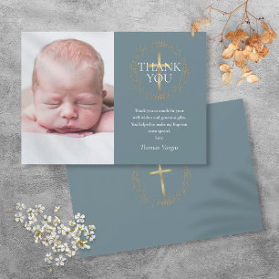 Taufe Christening Moderne Goldgirlande Foto Dankeskarte