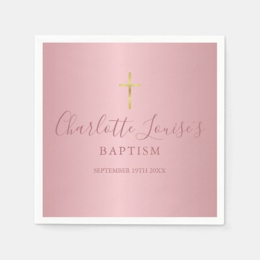 Taufe Christening Moderne Rose Gold Script Napkin Serviette (Vorderseite)
