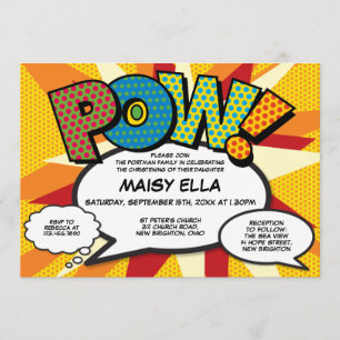 Taufe Christening Modernes Comic Buch Einladung