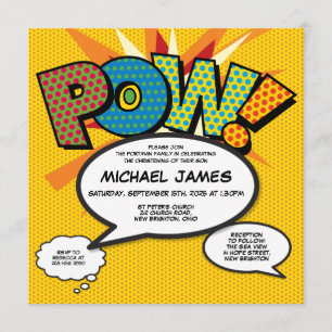 Taufe Christening Modernes Comic Buch Pop Kunst  Einladung