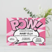 Taufe Christening Modernes Comic Buch Rosa Einladung (Stehend Vorderseite)