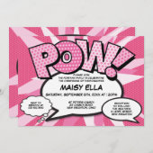 Taufe Christening Modernes Comic Buch Rosa Einladung (Vorne/Hinten)