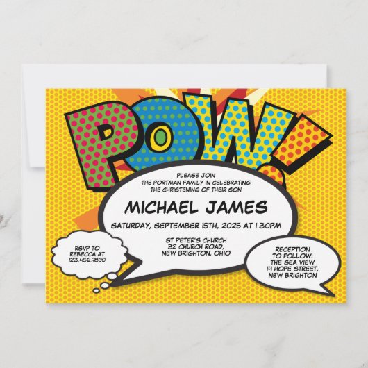 Taufe Christening Modernes Comic Geschlecht neutra Einladung (Vorderseite)